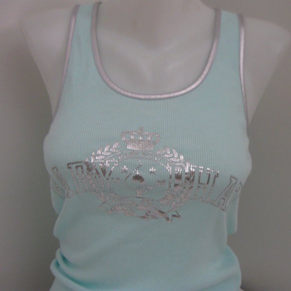 Aqua Blue Ribbed Tank Top 90s Baby Phat Large NEW - Picture 1 of 6